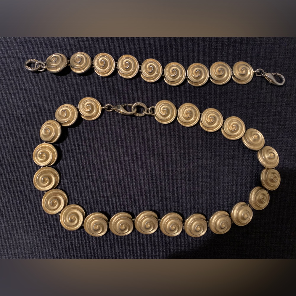 Vintage Signed Erwin Pearl © Swirl Gold Tone Bracelet Necklace Set